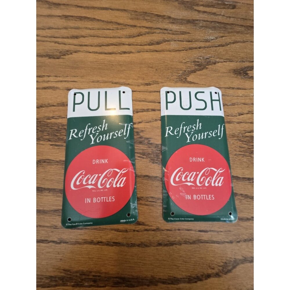 Coca-Cola Push and Pull Screen Door Plate Set of 2  6x3